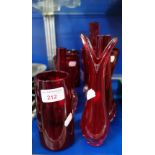 WHITEFRIARS; A COLLECTION OF RED GLASS VASES (10)