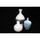 PAUL WEBB; A STUDIO POTTERY TABLE LAMP BASE and two similar vases (3)