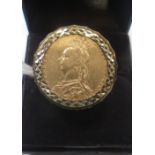 A VICTORIAN GOLD SOVEREIGN dated 1890, set as a ring, on a 9ct yellow gold shank, ring size F