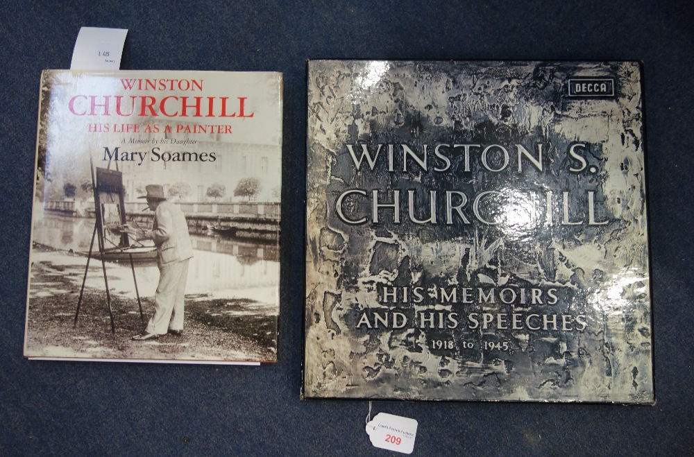 WINSTON CHURCHILL; HIS MEMOIRS AND HIS SPEECHES a boxed set of LP records by Decca and a book, "