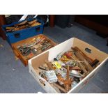 A LARGE COLLECTION OF TOOLS, to include woodworking chisels, woodworking and metal working tools