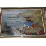 LANTA SPURRIER: 'Lulworth Cove', oil on canvas