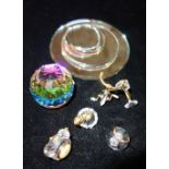 SWAROVSKI STYLE MINIATURE CRYSTAL ORNAMENTS, and a facet-cut ball and four looking glasses.