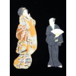 TWO JAPANESE "OSHI-E" SILK FIGURES, of a man and woman, each in traditional costume