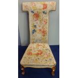 A VICTORIAN PRIE DIEU CHAIR, with woolwork upholstery