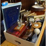 A SMALL GLAZED DISPLAY CABINET, a collection of animals, pictures and sundries