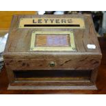 A 19TH CENTURY OAK COUNTRY HOUSE "LETTERS" BOX with brass fittings and bevelled glass plates, 31cm