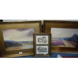 A PAIR OF EDWARDIAN WATERCOLOURS and other pictures