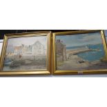 J BARRIE ROBINSON: 'The Pier, New Quay, Wales', oil on board dated 1927 and a similar work (Robinson