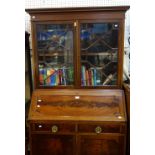 AN EDWARDIAN MAHOGANY BUREAU BOOKCASE, 109cm wide