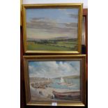 J BARRIE ROBINSON: 'Hoisting Sail, New Quay, Wales', oil on board dated 1929 and another view