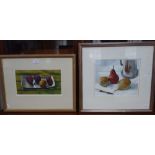 RONALD JESTY: 'Plums in a Dish', watercolour and another 'Pears and Pewter Tankard'