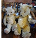 A LARGE VINTAGE PLUSH TEDDY BEAR with jointed limbs and another similar