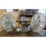 A RESIN BUST OF NELSON and two similar wall plaques, "Lord Nelson" and "HMS Victory"