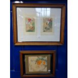 A PAIR OF ORIENTAL FRAMED WATERCOLOURS and another similar