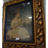 A 19TH CENTURY GILT PAPIER-MACHE PICTURE FRAME containing a print