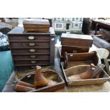 A REGENCY PARQUETRY BOX, similar boxes, cutlery boxes, shoe trees and sundries