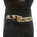 A SAPPHIRE AND DIAMOND GYPSY STYLE DRESS RING, ring size O and one other similar ring, ring size