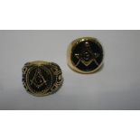 TWO GENTLEMEN'S UNMARKED YELLOW METAL MASONIC RINGS, one ring size P the other S