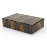 Rectangular tigers eye box with hinged lid, 4cm H x 15.5cm W x 10.5cm D :