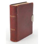 Red Moroccan leather bound Asprey and Houghton & Gunn's 1908 diary, with silver plated lockable