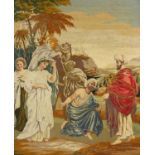 Large 19th century religious tapestry of a biblical scene, housed in a rosewood frame, 77cm x 60cm :