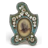 19th century micro mosaic easel photo frame decorated with flowers, 10cm high :