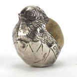 Novelty silver pin cushion in the form of a chick by Sampson Mordan & Co, Chester 1911, 2.8cm