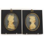 Pair of 19th century wax portraits, Lord Nelson and Lady Hamilton by Leslie Ray of London, both