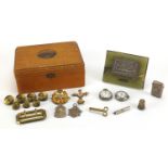 Miscellaneous objects including silver fob watch, silver wristwatch, Military buttons and cap