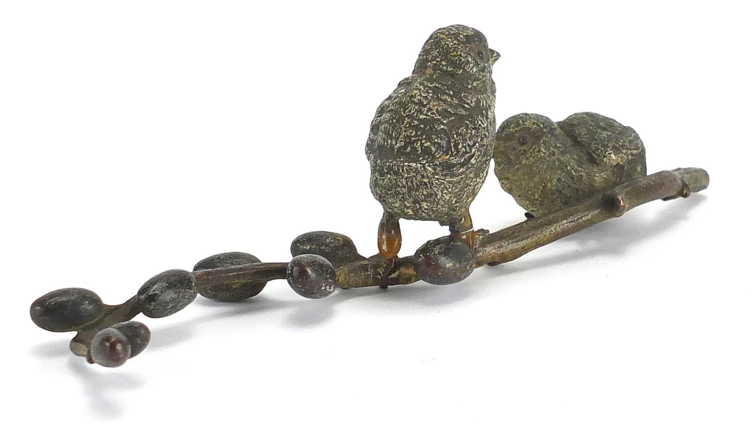 Austrian cold painted bronze group of two birds on a branch, stamped Geschutzt to the base, 20cm - Image 3 of 5