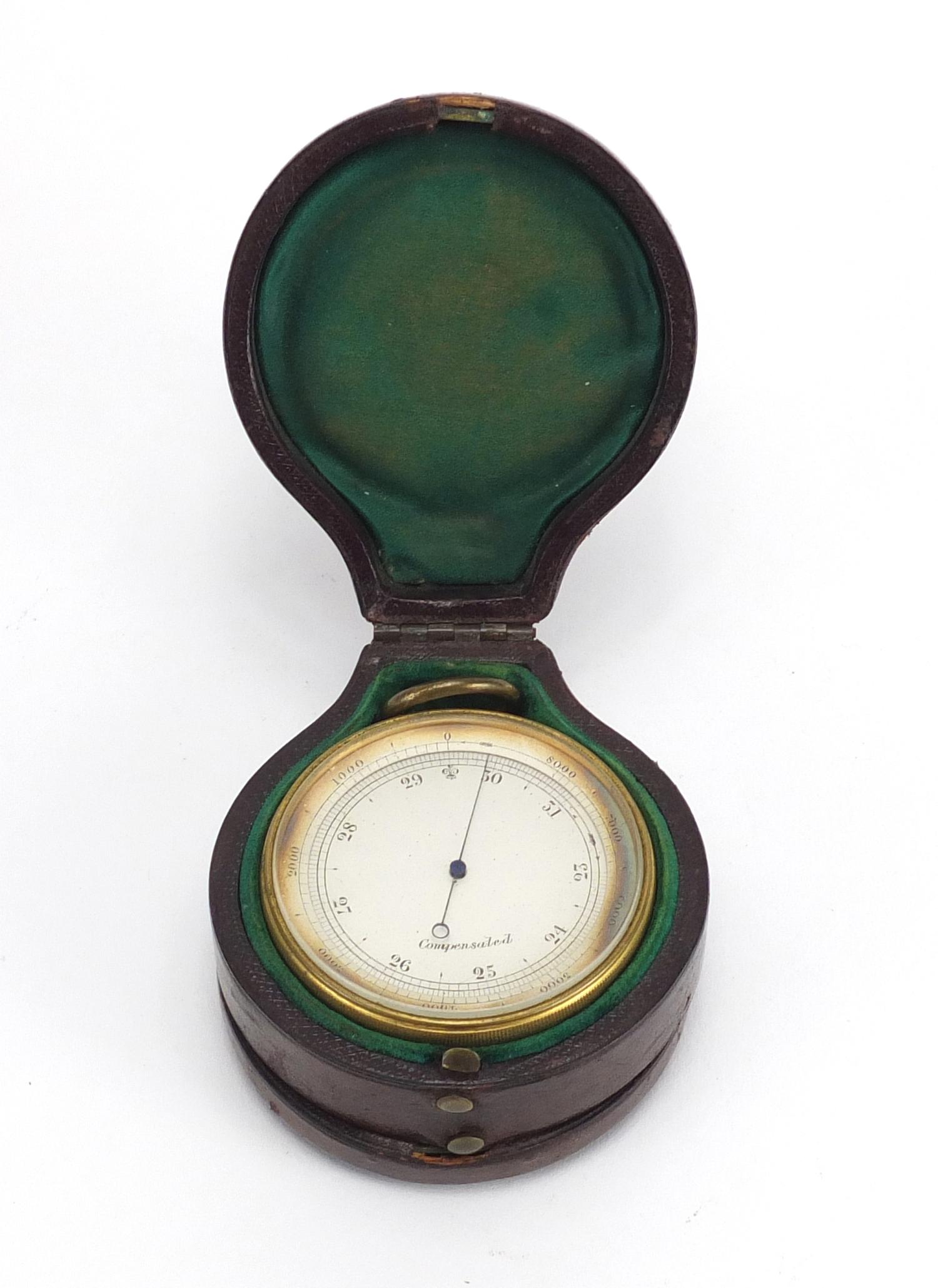19th century gilt brass pocket weath station with compensated barometer, thermometer and compass, - Image 5 of 8