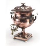 19th century copper and brass samovar of classical urn form with twin handles, 41cm high Further