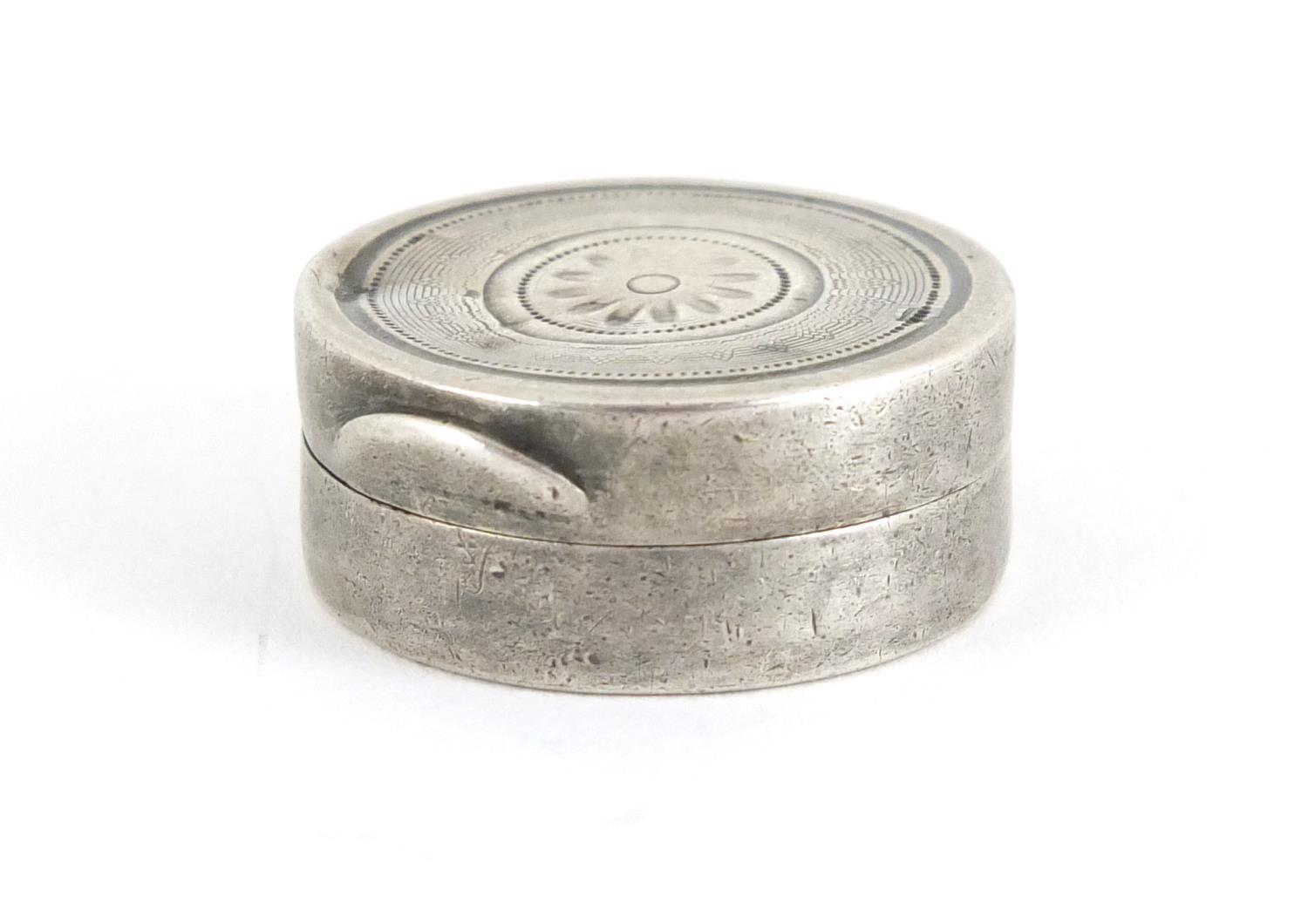 Circular Georgian silver vinaigrette with hinged lid and gilt interior, W.F London, 1798, 2.5cm in