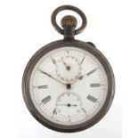 Gentleman's gunmetal chronograph pocket watch, the movement stamped V Ascot Patent 20th June 188?,