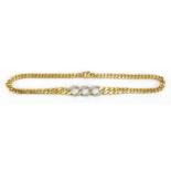 18ct gold triple diamond loop and graduated curb link necklace, 38cm in length, approximate weight