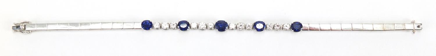 18ct white gold graduated Sapphire and Diamond bracelet, 18cm in length, approximate weight 13.9g - Image 3 of 10