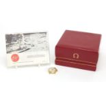 Ladies 9ct gold Omega wristwatch, numbered 30210220 to the movement, with an Omega box and papers