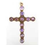 9ct gold cabochon amethyst cross pendant, 5.5cm in length, approximate weight 6.8g Further condition