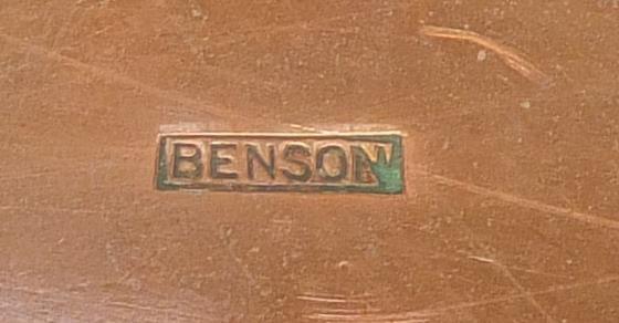 Benson copper and brass lidded tureen with twin handles, stamped Benson to the base, 37cm wide - Image 5 of 5