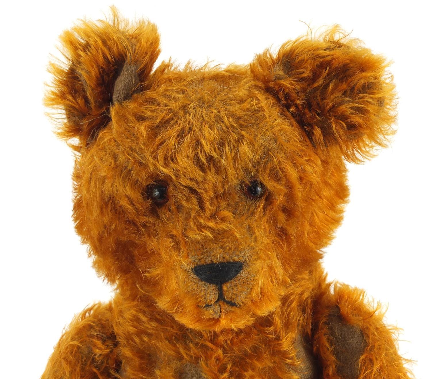 Vintage golden straw filled teddy bear with jointed limbs and beaded glass eyes, 65cm high Further - Image 2 of 5