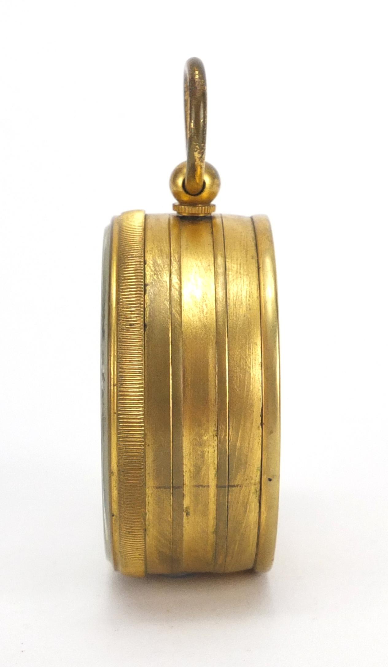 19th century gilt brass pocket weath station with compensated barometer, thermometer and compass, - Image 3 of 8