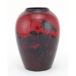Royal Doulton Flambe landscape vase of ovoid form, factory marks and impressed 7522 to the base,