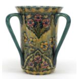 Macintyre Moorcroft pottery tyg, hand painted and tube lined with flowers, factory marks and