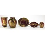 Carlton Ware and Crown Devon including pagoda ginger jars and Rouge Royal dish, the largest 22.5cm