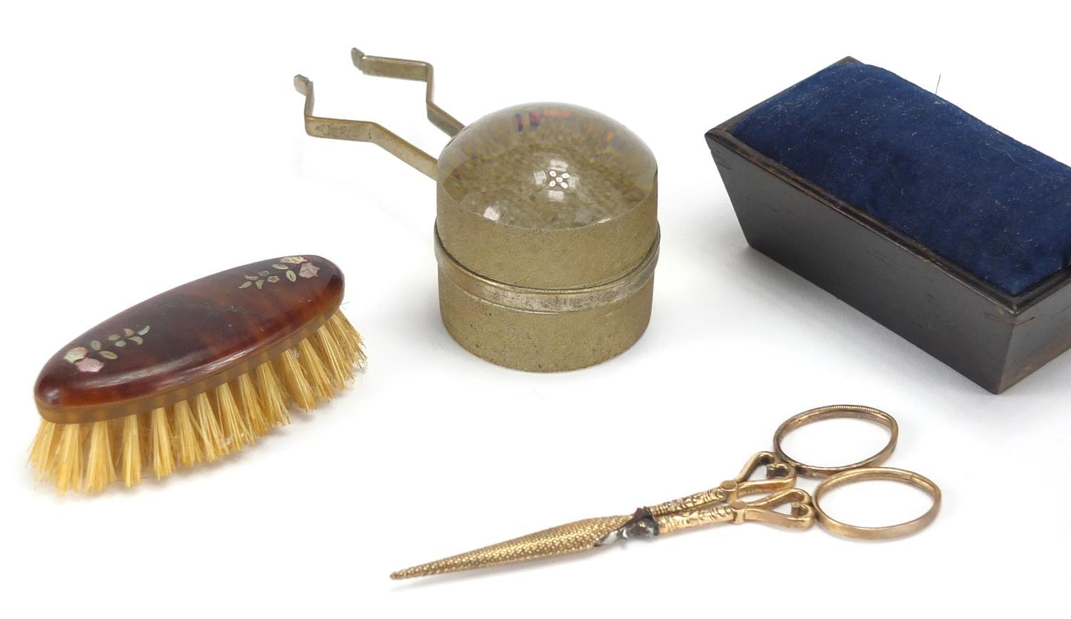 Antique and later miscellaneous objects including a pair of gold coloured metal scissors, Frascati - Image 2 of 5