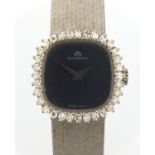 Ladies 18ct white gold Bucherer wristwatch, with diamond surround, approximate weight 43.1g