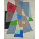 Abstract composition, geometric shapes, watercolour and gouache on board, bearing a monogram JM,