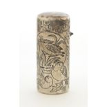 Victorian silver scent bottle by Sampson Mordan & Co, engraved with birds and flowers, London