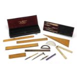 Cary of of Pall Mall London architectural drawing instrument set, with ivory folding rule and